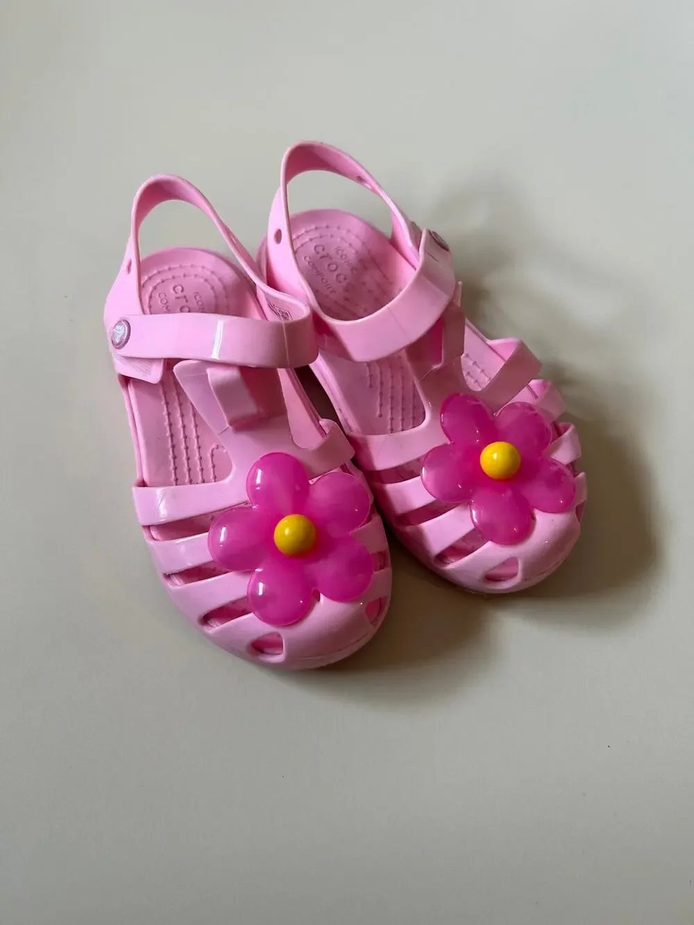 Crocs Kids Pink Flower Sandals C8 Toddler Jelly Beach Water Shoes